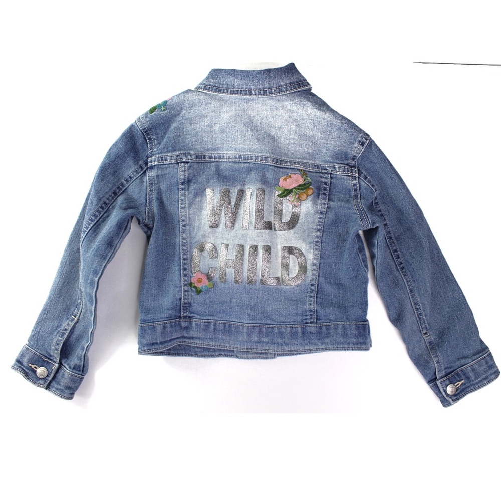 Vtg Wild Child Floral Jean Jacket Girls 4/5 Preowned